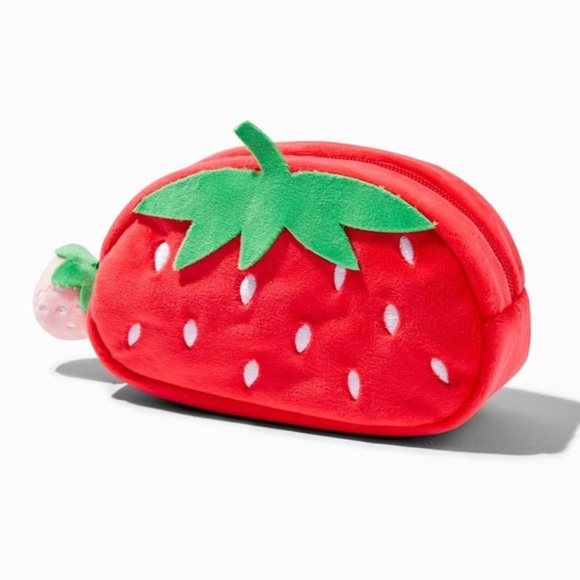 Claire’s Strawberry Plush Pouch - Red and Green - Picture 1 of 1